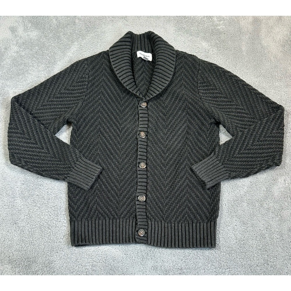Goodfellow Sweater Mens Small Gray Black Cardigan Shawl Collar Grandpa